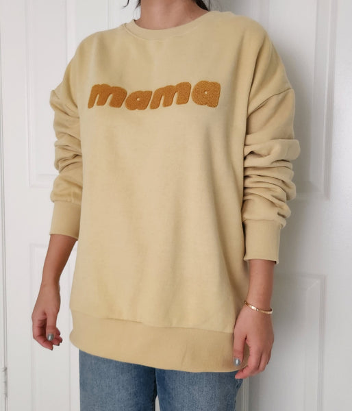 Oversized Brushed Cotton Mama Sweatshirt - Mustard - AT NOON STORE