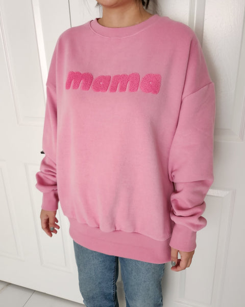 Oversized Brushed Cotton Mama Sweatshirt - Pink