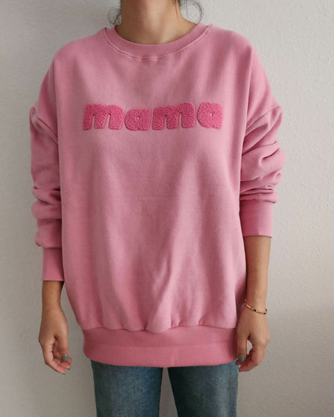 Oversized Brushed Cotton Mama Sweatshirt - Pink