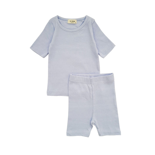Toddler Basic Short Sleeve Top and Bike Shorts Set (1-5y) - Sky - AT NOON STORE
