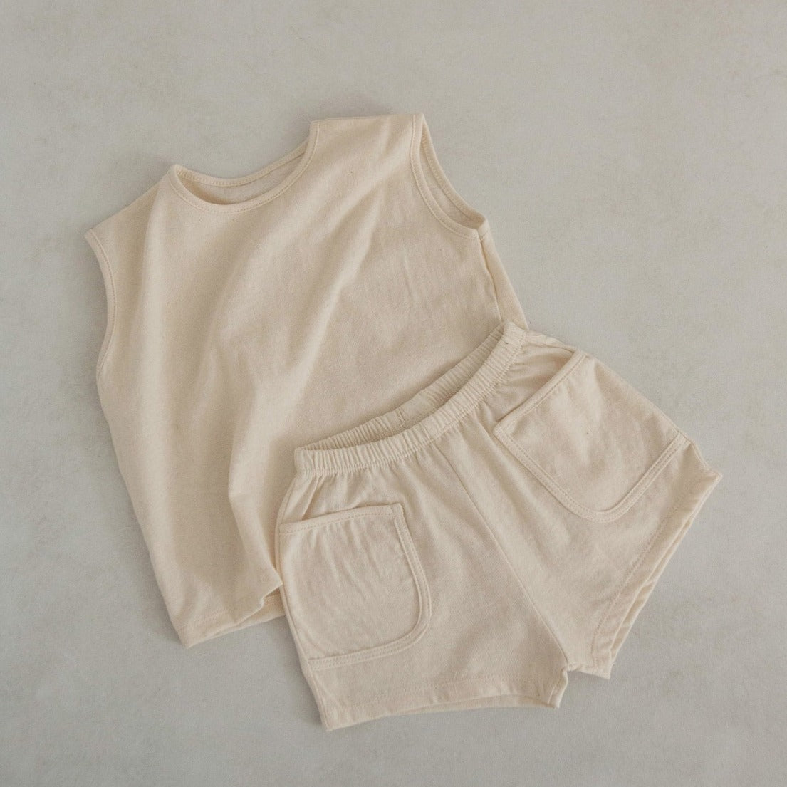 Toddler Cotton Sleeveless Pocket Top and Shorts Set (1-5y)-Ivory
