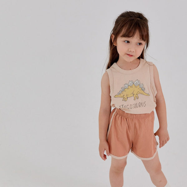 Toddler Dino Tank Top and Shorts Set (1-2y) - Beige Stegosaurus - AT NOON STORE
