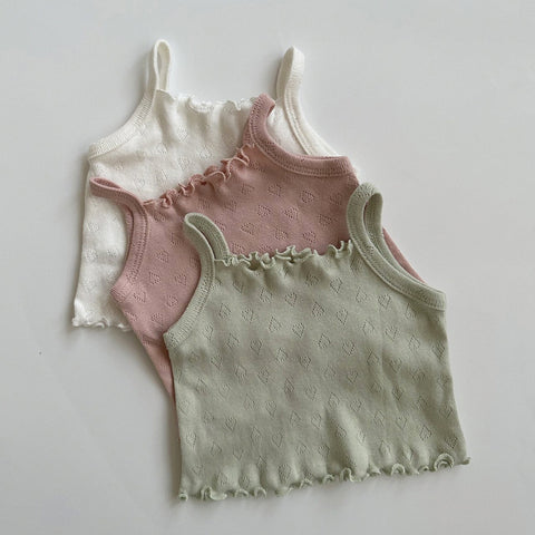 Toddler Heart Pointelle Lettuce-Edge Cami Top (0-5y) - 3 Colors