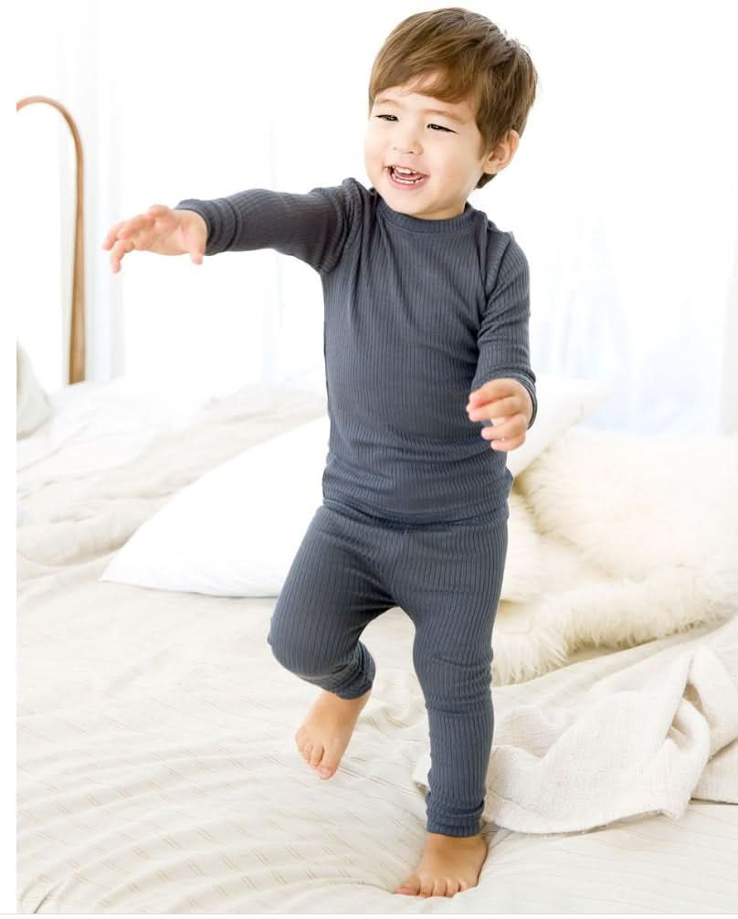 Toddler Kids Ribbed Mockneck Long Sleeve Top and Leggings 2 Piece Set Charcoal AT NOON STORE