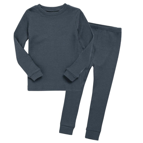 Toddler Kids Ribbed Mockneck Long Sleeve Top and Leggings 2 Piece Set  - Charcoal - AT NOON STORE
