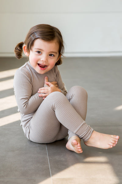 Toddler Kids Ribbed Mockneck Long Sleeve Top and Leggings 2 Piece Set - Beige - AT NOON STORE