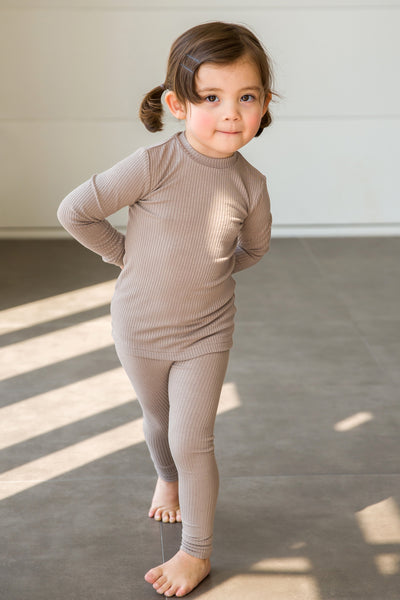 Toddler Kids Ribbed Mockneck Long Sleeve Top and Leggings 2 Piece Set - Beige - AT NOON STORE