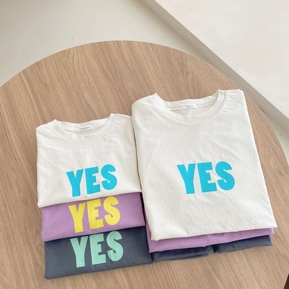 Toddler/Mom Yes Print Short Sleeve T-Shirt (2-7y, Mom) - Purple - AT NOON STORE