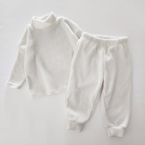 Toddler Ribbed Fleece Long Sleeve Top and Jogger Pants Set (1-5y) - Ivory