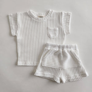 Toddler Short Sleeve Ribbed Pocket T-Shirt and Shorts Set (0-5y)- 2 Colors - AT NOON STORE