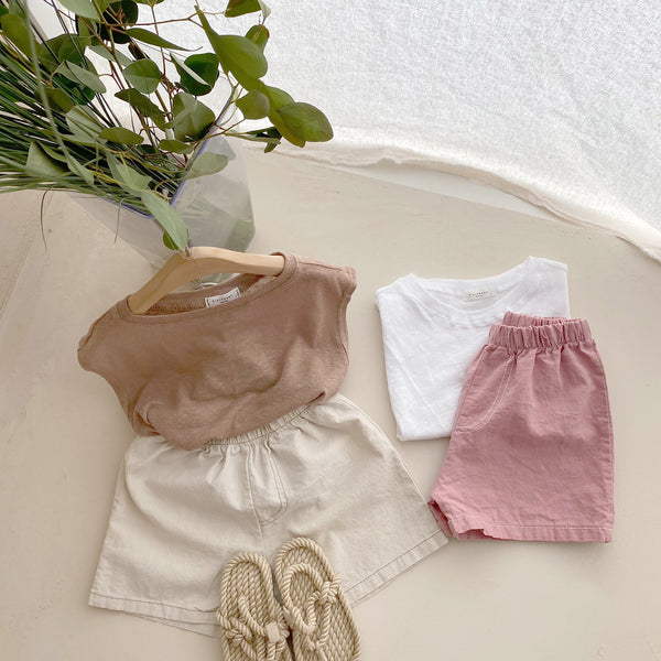 Toddler Summer Linen Top and Shorts Set (2-5y) - Beige - AT NOON STORE