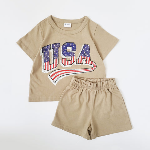Toddler USA T-Shirt and Shorts Set (1-5y) - Beige