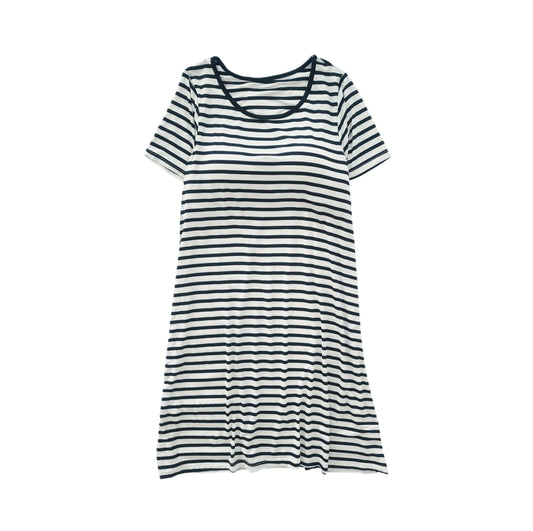 Women Striped Short Sleeve Built-in Bra Dress - Black - AT NOON STORE