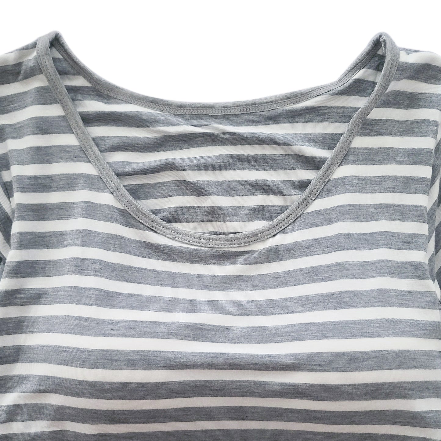 Women Striped Short Sleeve Built-in Bra Dress - Grey - AT NOON STORE