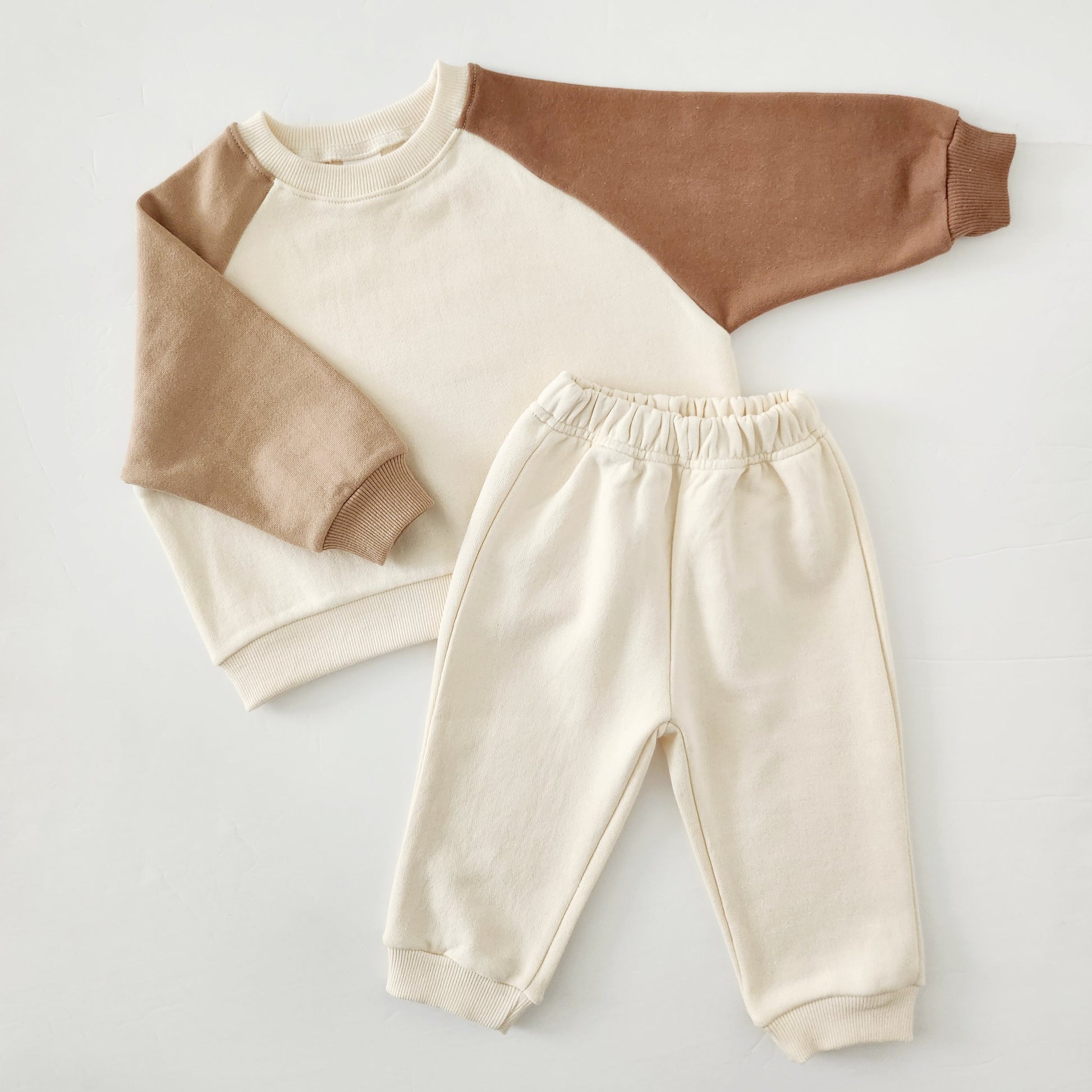 Kids Colorblock Sweatshirt & Jogger Pants Set (1-5yrs) - Beige - AT NOON STORE