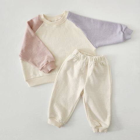 Kids Colorblock Sweatshirt & Jogger Pants Set (1-5yrs) - Pink - AT NOON STORE