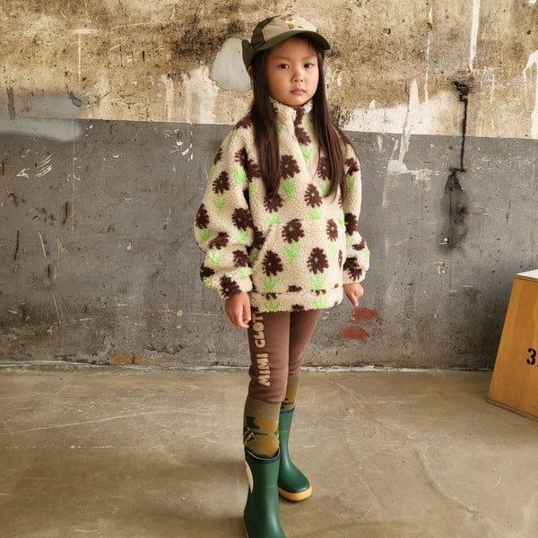 Kids Floral Half-Zip Sherpa Pullover (2-5y) - Cream - AT NOON STORE