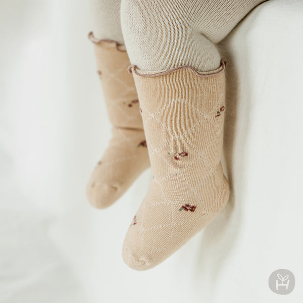 Baby Toddler Floral Lettuce Edge Knee Socks (0-4T) - Pink Beige - AT NOON STORE