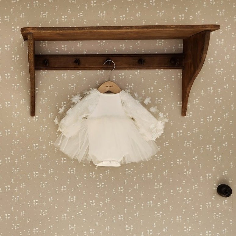 Baby 3D Flowers Long Sleeve Tutu Dress Romper (3 - 18m) - Cream kids outfit