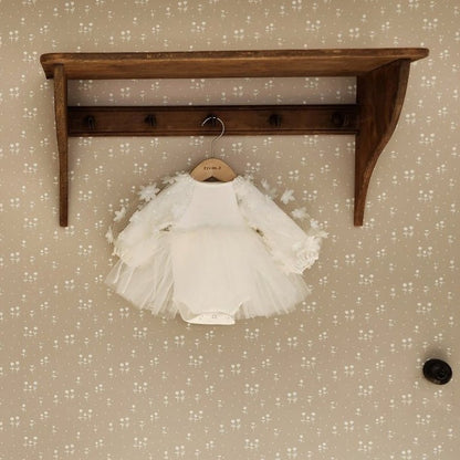 Baby 3D Flowers Long Sleeve Tutu Dress Romper (3 - 18m) - Cream kids outfit