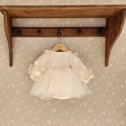 Baby 3D Flowers Puff Sleeve Tutu Dress Romper (3 - 18m) - Beige kids outfit