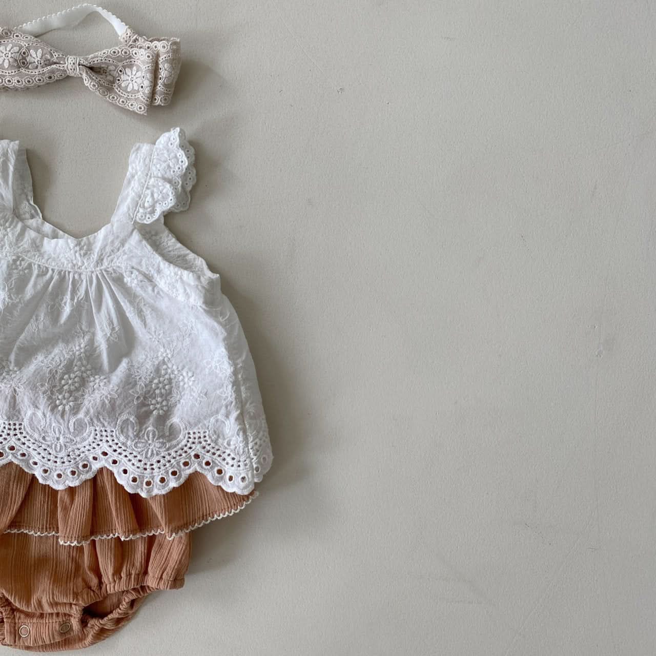 Baby BH Embroidery Ruffle - Sleeve Top (3 - 18m) - 2 Colors kids outfit