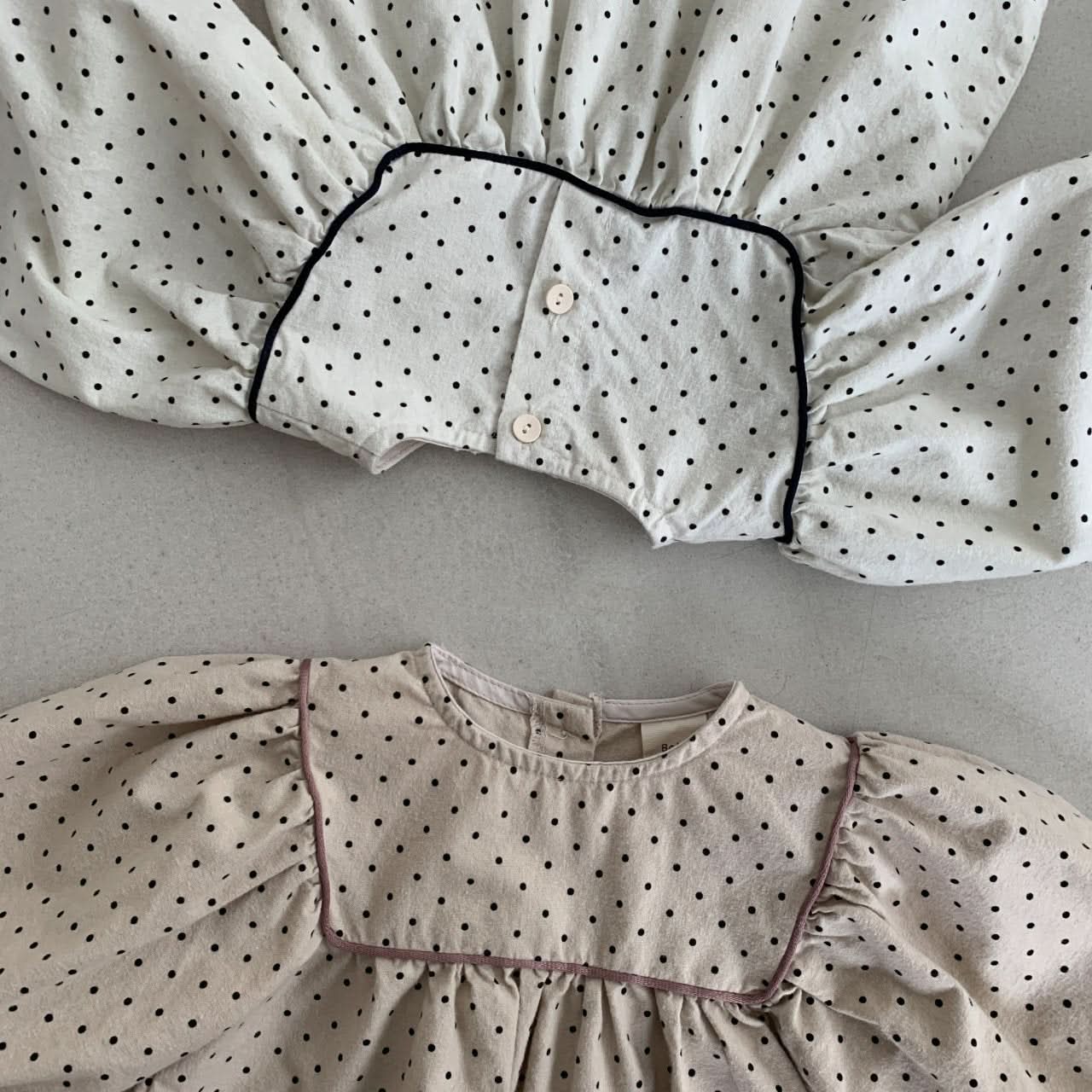 Baby BH Polka Dot Square Yoke Top (3 - 6m) - Cream kids outfit