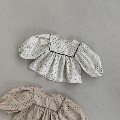 Baby BH Polka Dot Square Yoke Top (3 - 6m) - Cream kids outfit