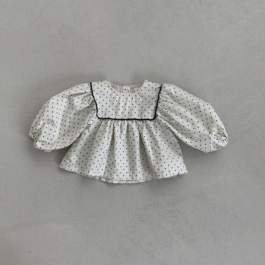 Baby BH Polka Dot Square Yoke Top (3 - 6m) - Cream kids outfit