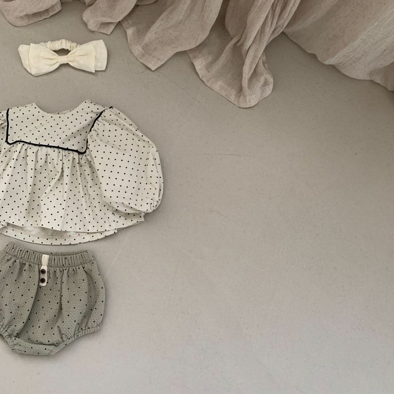 Baby BH Polka Dot Square Yoke Top (3 - 6m) - Cream kids outfit