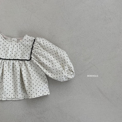 Baby BH Polka Dot Square Yoke Top (3 - 6m) - Cream kids outfit