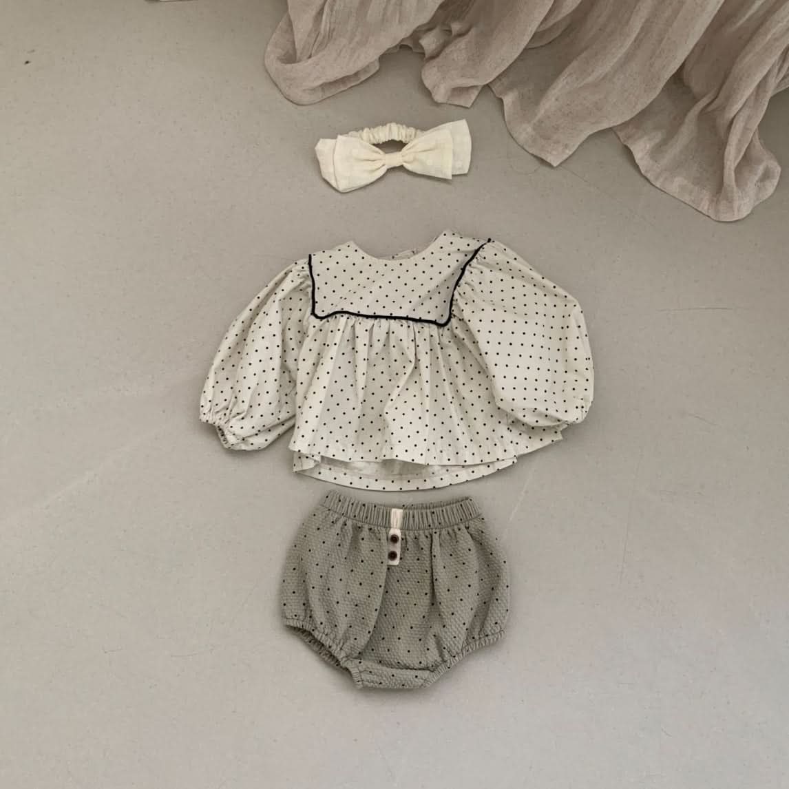 Baby BH Polka Dot Square Yoke Top (3 - 6m) - Cream kids outfit
