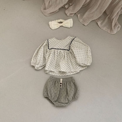 Baby BH Polka Dot Square Yoke Top (3 - 6m) - Cream kids outfit