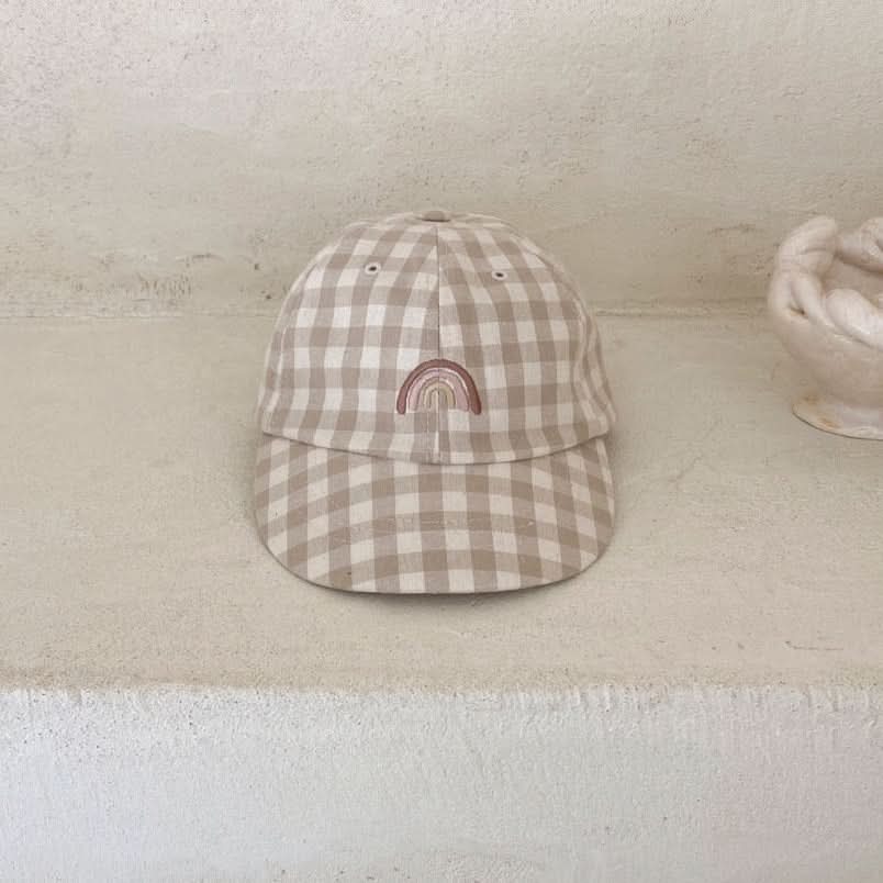 Baby BH Rainbow Baseball Cap (3 - 24m) - Beige Gingham kids outfit