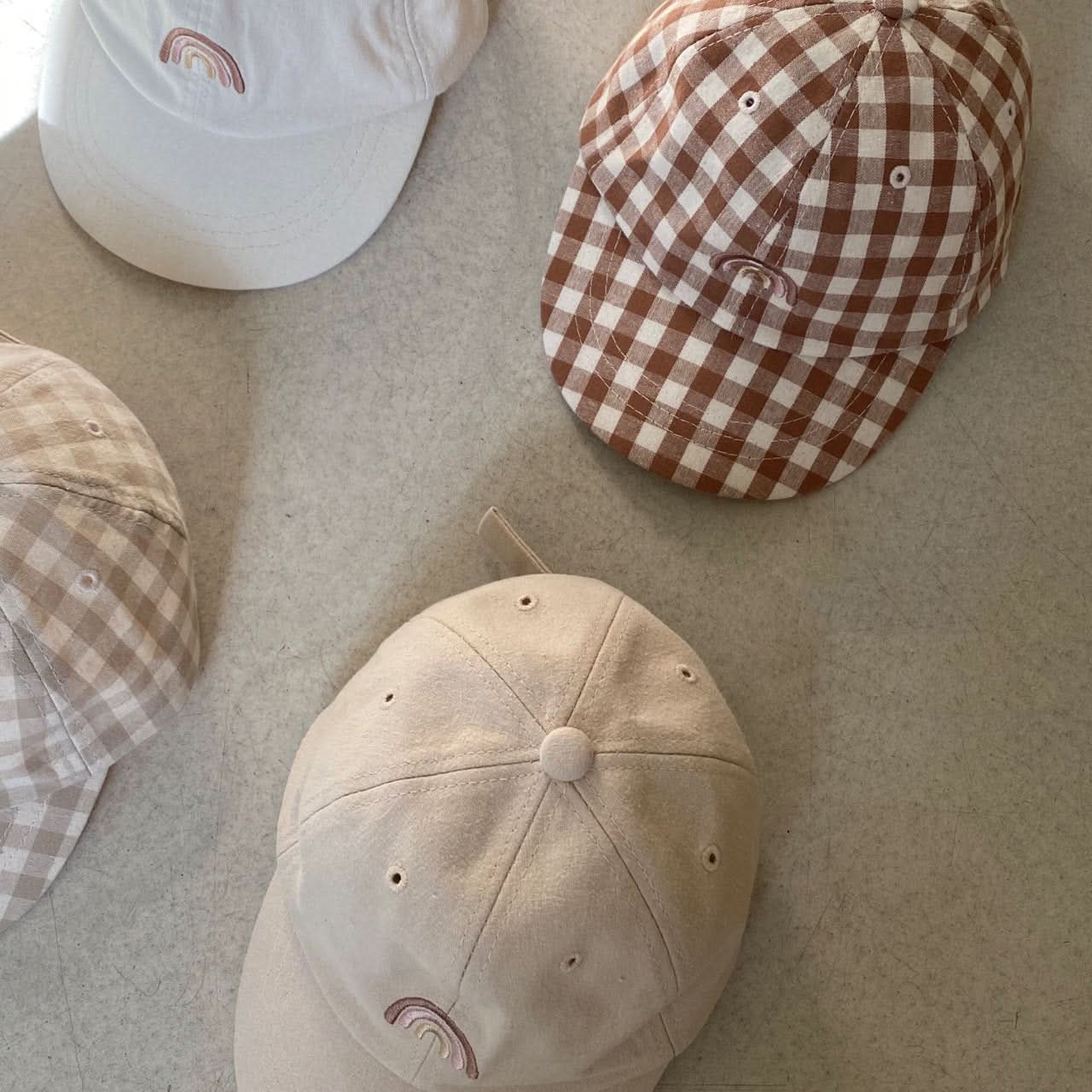 Baby BH Rainbow Baseball Cap (3 - 24m) - Beige Gingham kids outfit
