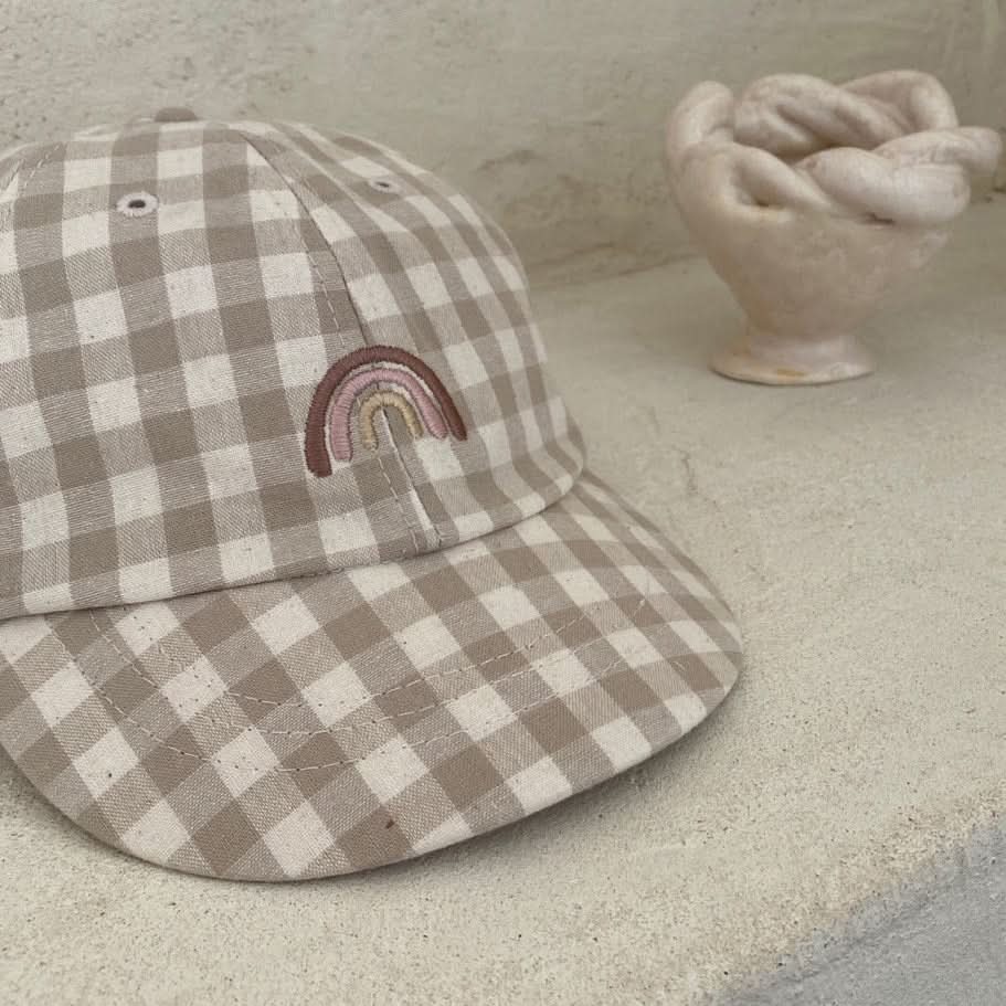 Baby BH Rainbow Baseball Cap (3 - 24m) - Beige Gingham kids outfit