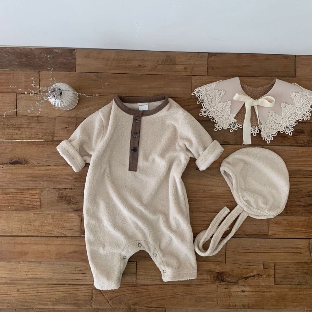 Baby Button Fleece Jumpsuit (0 - 24m) - 2 Colors kids outfit