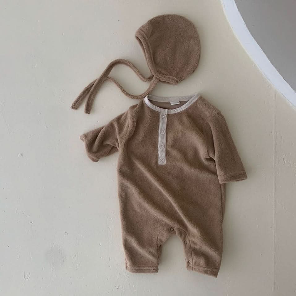 Baby Button Fleece Jumpsuit (0 - 24m) - 2 Colors kids outfit