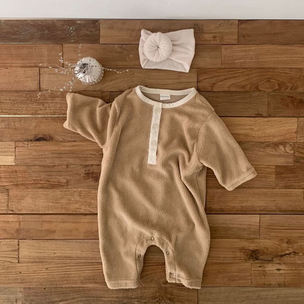 Baby Button Fleece Jumpsuit (0 - 24m) - 2 Colors kids outfit