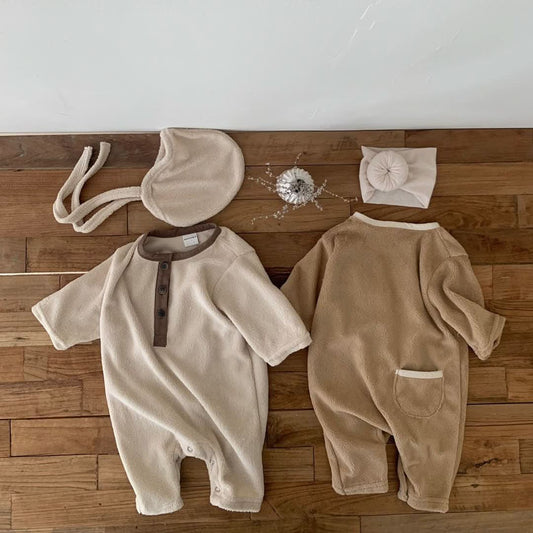 Baby Button Fleece Jumpsuit (0 - 24m) - 2 Colors kids outfit