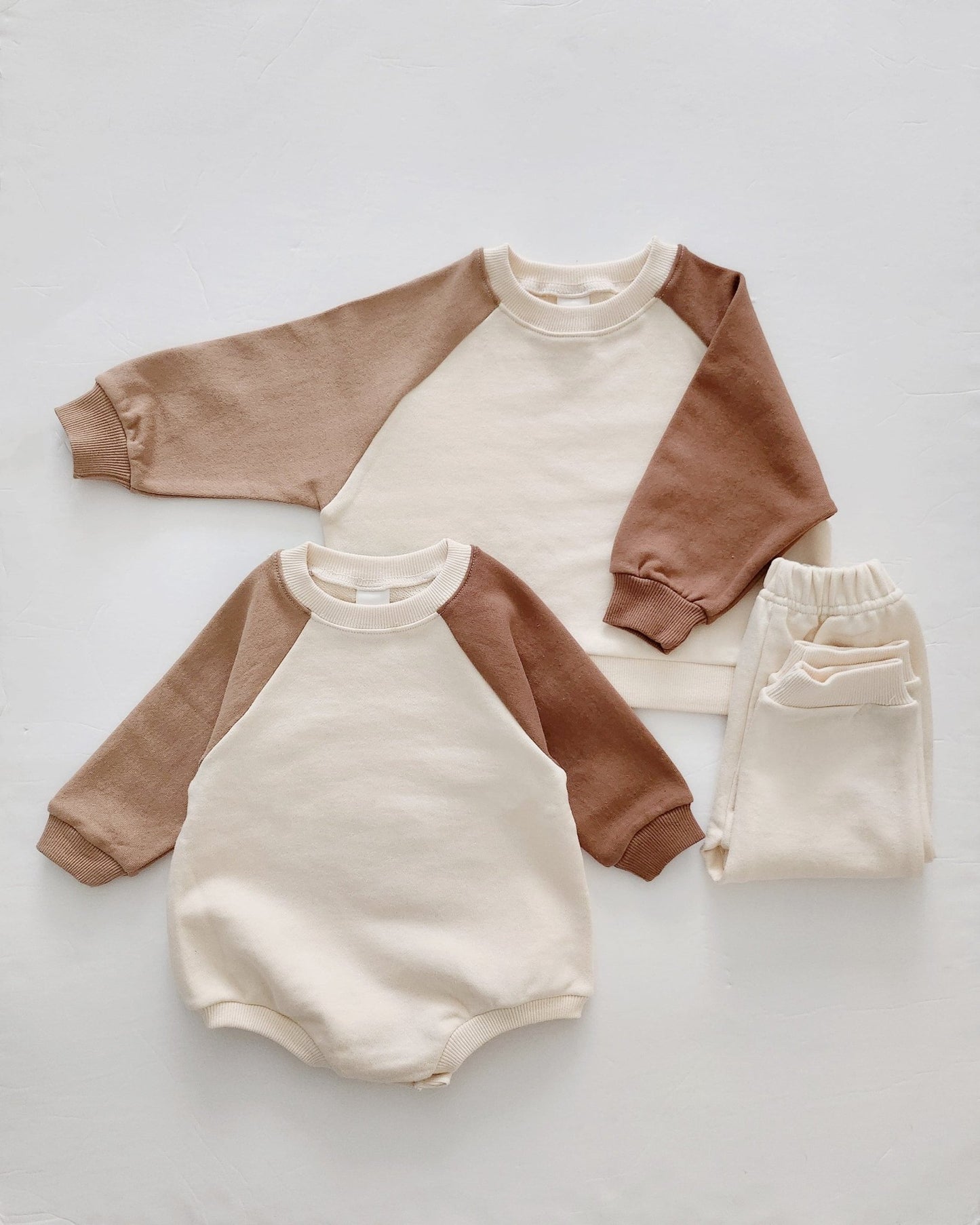 Baby Colorblock Sweatshirt Romper (3 - 24m) - Beige kids outfit