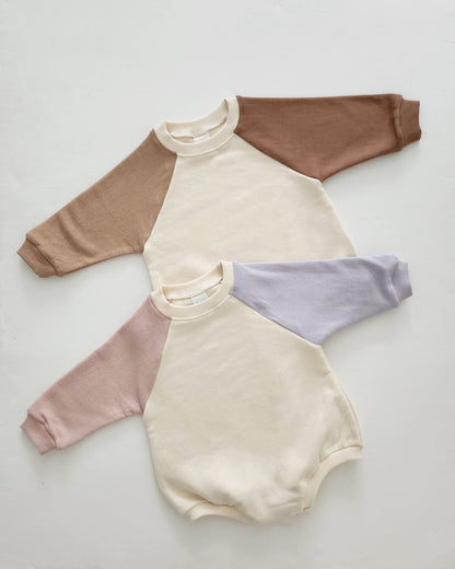 Baby Colorblock Sweatshirt Romper (3 - 24m) - Beige kids outfit