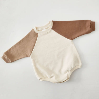 Baby Colorblock Sweatshirt Romper (3 - 24m) - Beige kids outfit