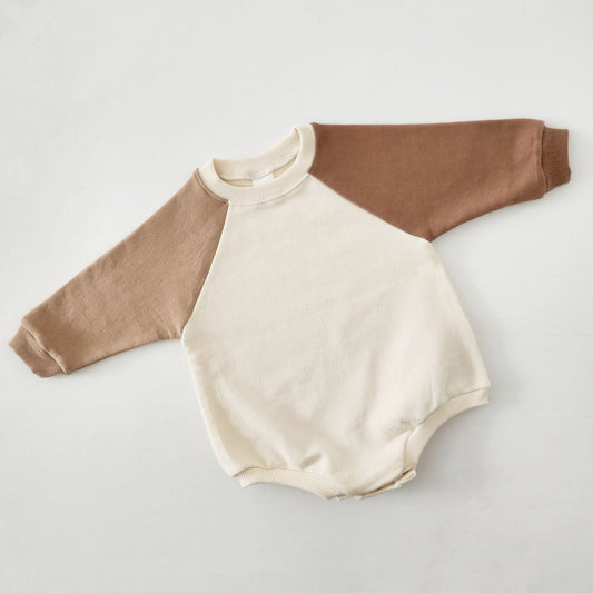 Baby Colorblock Sweatshirt Romper (3 - 24m) - Beige kids outfit