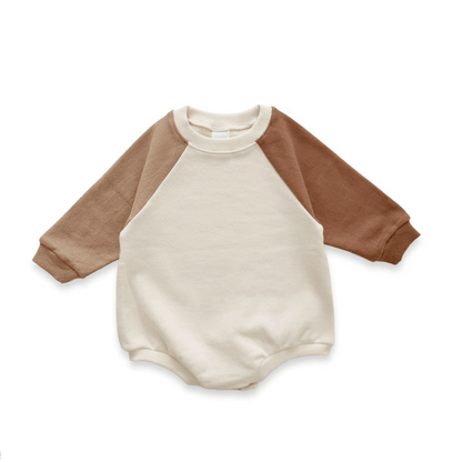 Baby Colorblock Sweatshirt Romper (3 - 24m) - Beige kids outfit