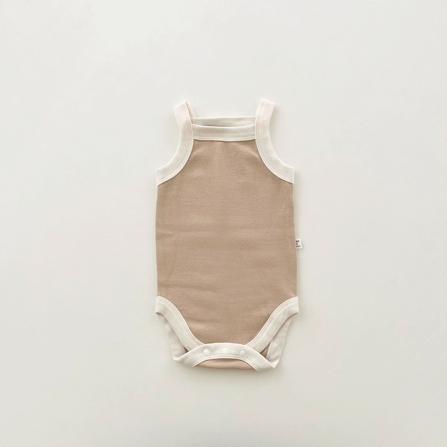 Baby Contrast Trim Cami Bodysuit (3 - 18m) - Beige kids outfit