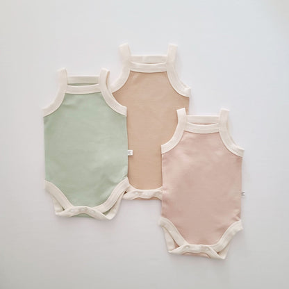 Baby Contrast Trim Cami Bodysuit (3 - 18m) - Beige kids outfit