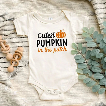 Baby Cutest Pumpkin In The Patch Romper (3 - 24m) - Cream kids outfit