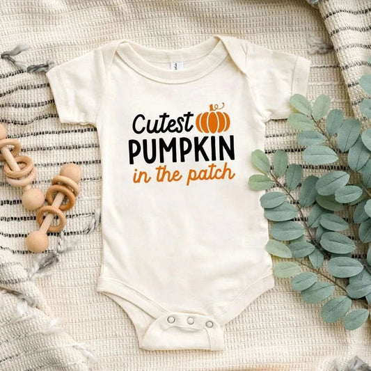 Baby Cutest Pumpkin In The Patch Romper (3 - 24m) - Cream kids outfit