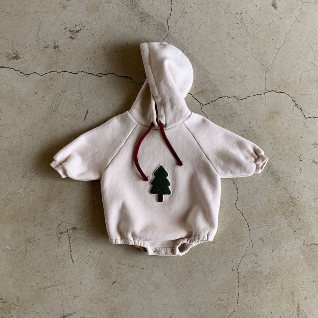 Baby Fleece - Lined Tree Patch Hoodie Romper (12 - 18m) - 2 Colors kids outfit